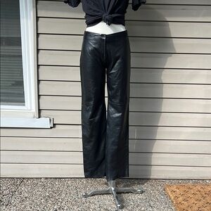 90s Vintage Black Leather Pants Size 6